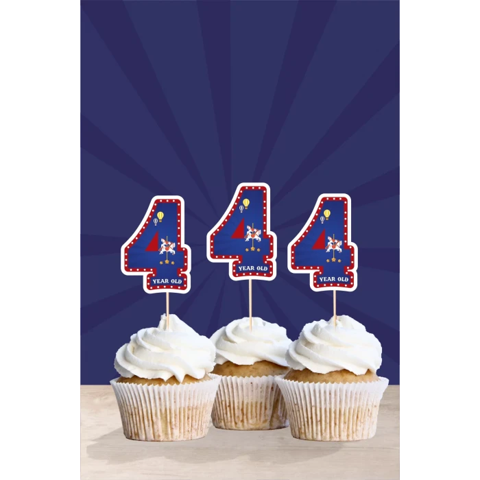 Lunapark Temalı * 4 (dört) Yaşında Cupcake Süsü 10lu