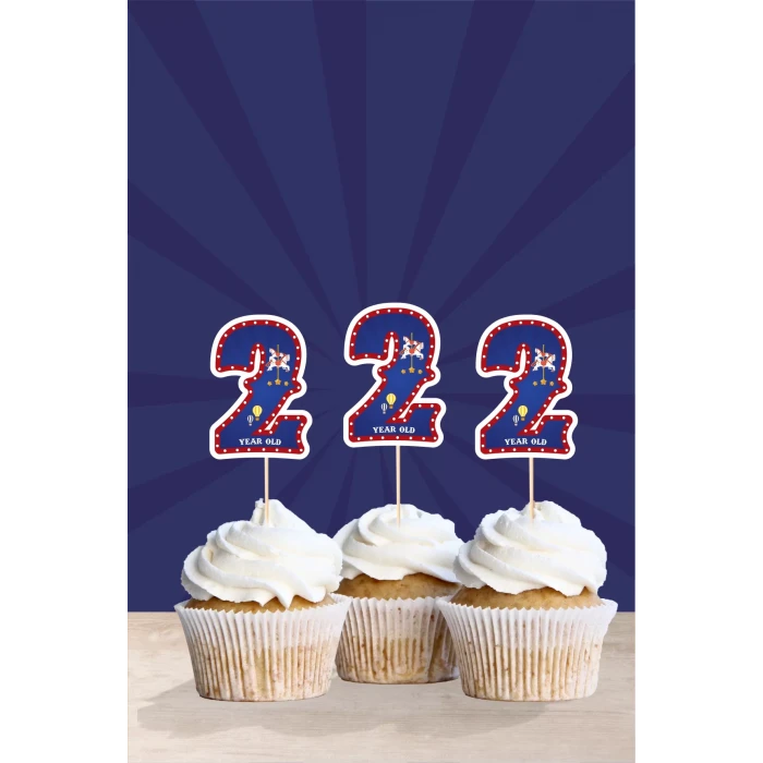 Lunapark Temalı * 2 (iki) Yaşında Cupcake Süsü 10lu