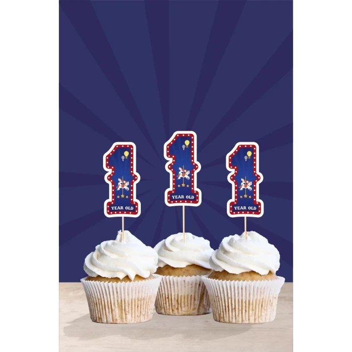 Lunapark Temalı * 1 (bir) Yaşında Cupcake Süsü 10lu