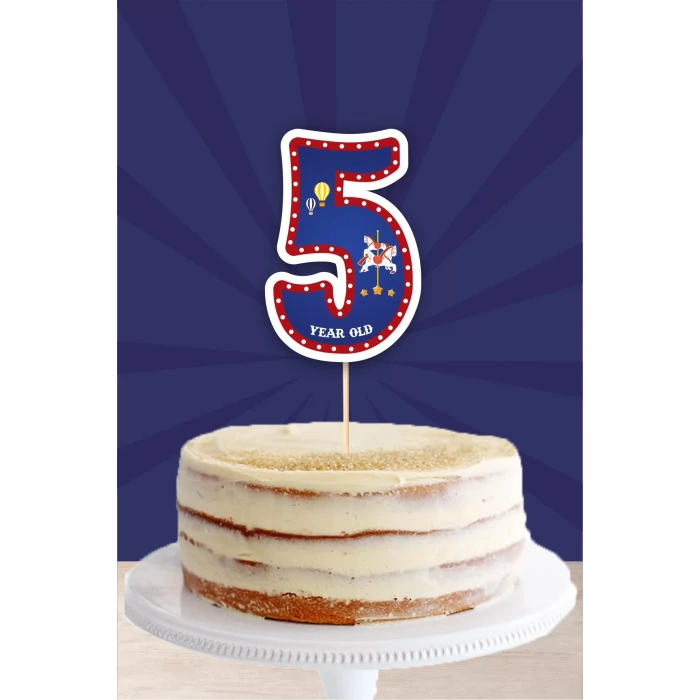 Lunapark Temalı 5 Yaşında (beş) Pasta Süsü *Kalın Kağıt