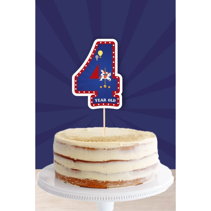 Lunapark Temalı 4 Yaşında (dört) Pasta Süsü *Kalın Kağıt