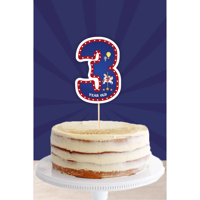 Lunapark Temalı 3 Yaşında (üç) Pasta Süsü *Kalın Kağıt