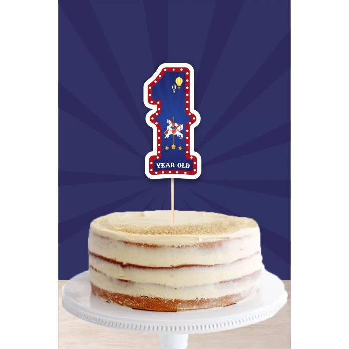 Lunapark Temalı 1 Yaşında (Bir) Pasta Süsü *Kalın Kağıt