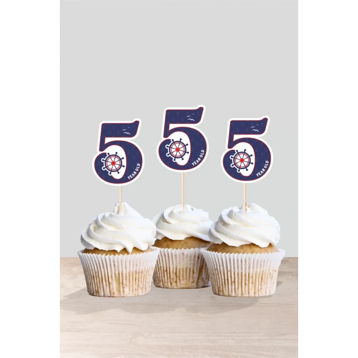 Denizci Temalı * 5 (beş) Yaşında Cupcake Süsü 10lu