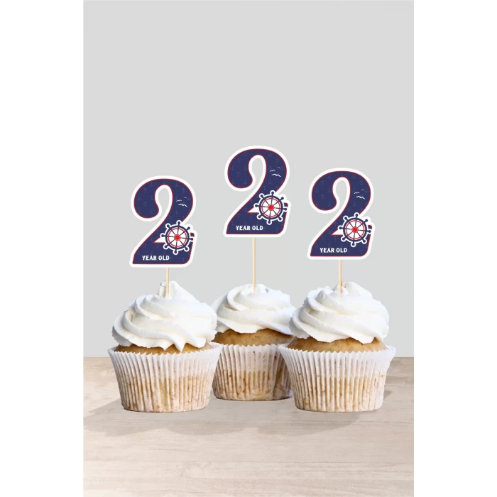 Denizci Temalı * 2 (iki) Yaşında Cupcake Süsü 10lu