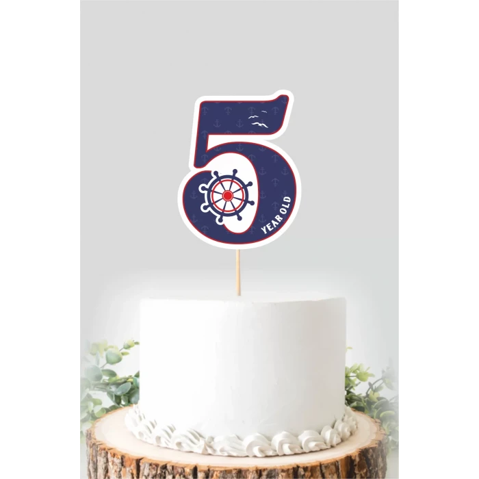 Denizci Temalı 5 Yaşında (beş) Pasta Süsü *Kalın Kağıt