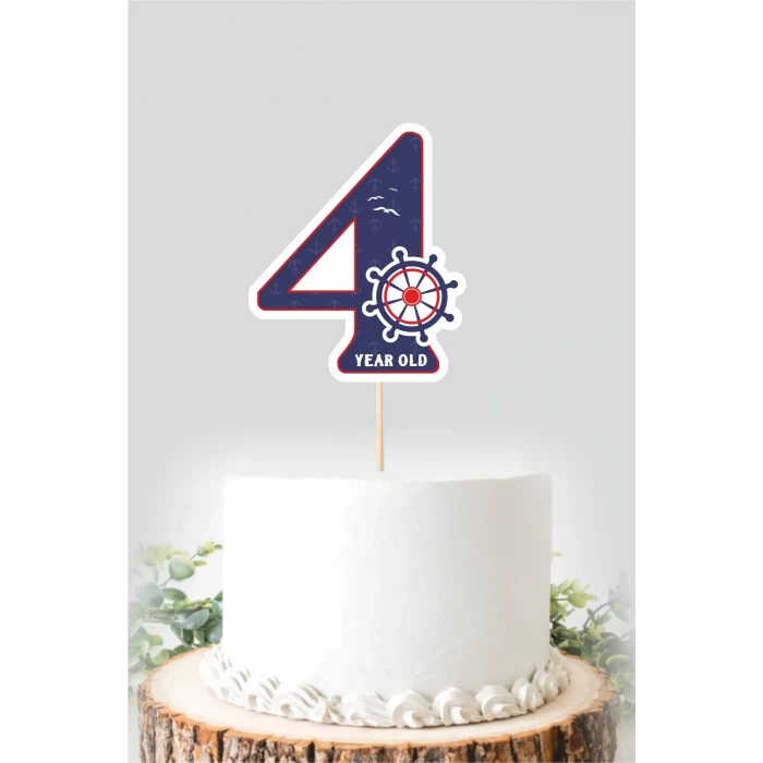 Denizci Temalı 4 Yaşında (dört) Pasta Süsü *Kalın Kağıt