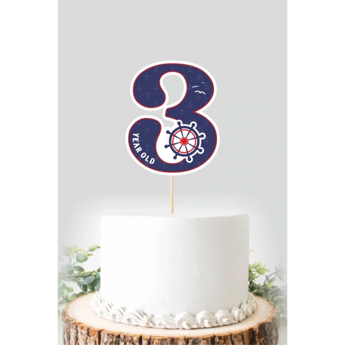 Denizci Temalı 3 Yaşında (üç) Pasta Süsü *Kalın Kağıt
