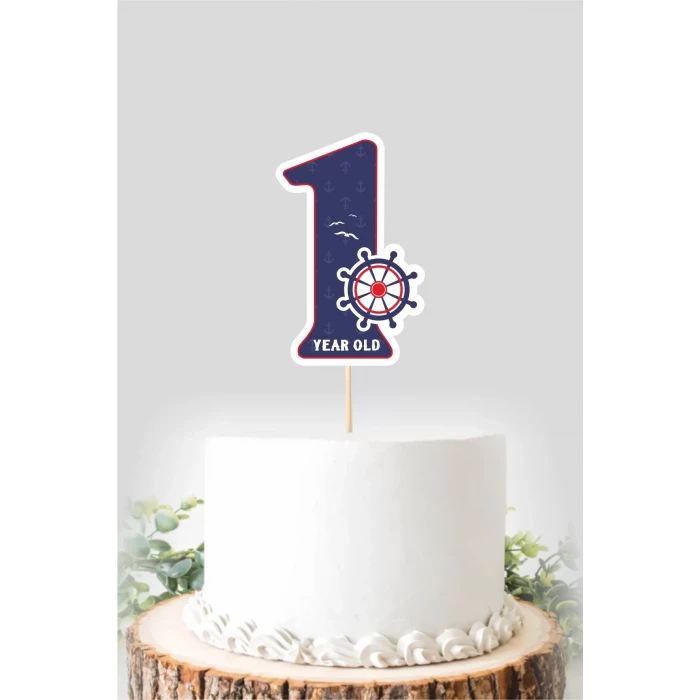 Denizci Temalı 1 Yaşında (Bir) Pasta Süsü *Kalın Kağıt
