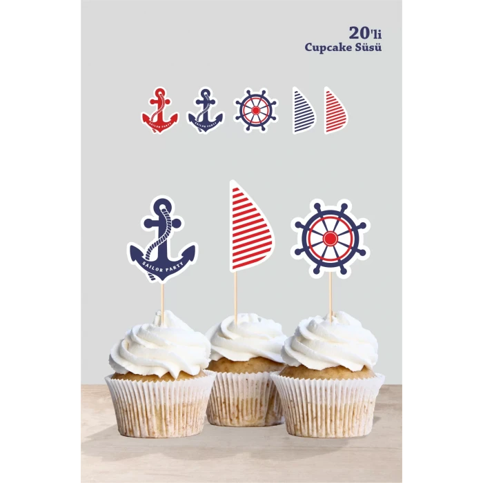 Denizci Doğum Günü * Cupcake Süsü 20li