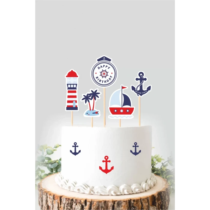 Denizci Temalı Doğum Günü * Pasta Süsü Set (kalın kağıt)