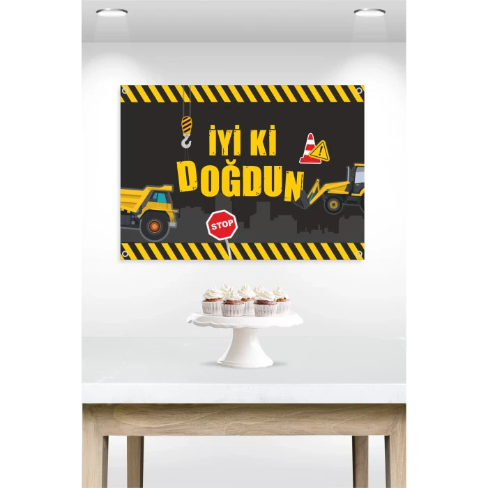 İş Makinaları Temalı Branda Afiş 50x70 cm