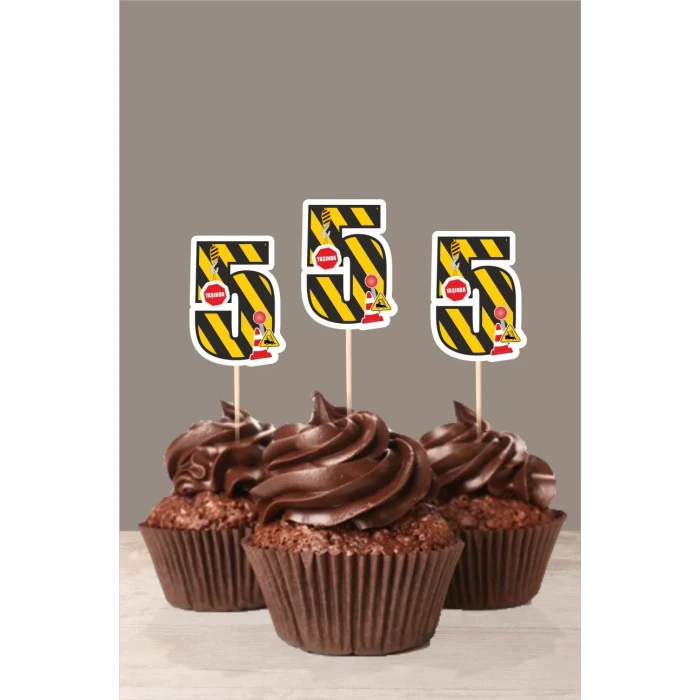 İş Makinaları Temalı * 5 (beş) Yaşında Cupcake Süsü 10lu