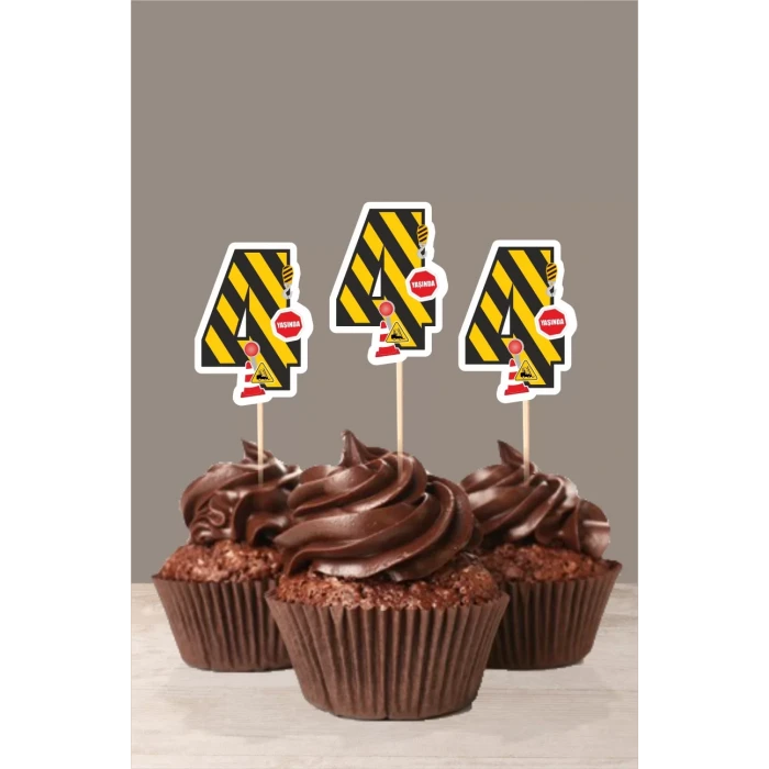 İş Makinaları Temalı * 4 (dört) Yaşında Cupcake Süsü 10lu