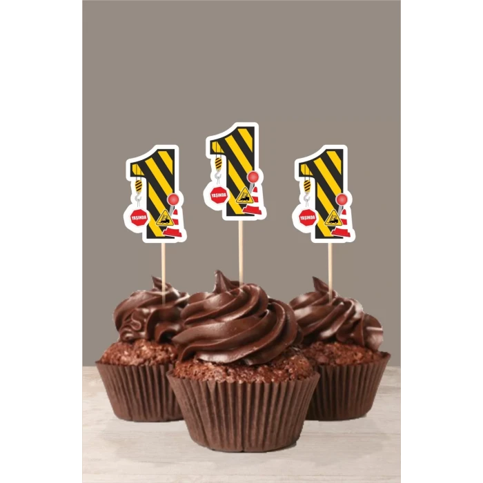 İş Makinası Temalı * 1 (bir) Yaşında Cupcake Süsü 10lu
