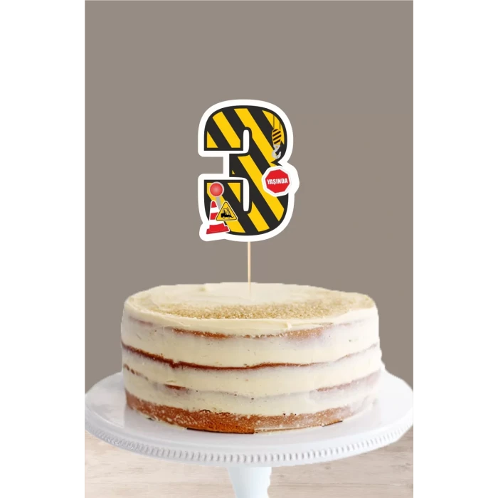 İş Makinaları Temalı 3 Yaşında (üç) Pasta Süsü *Kalın Kağıt