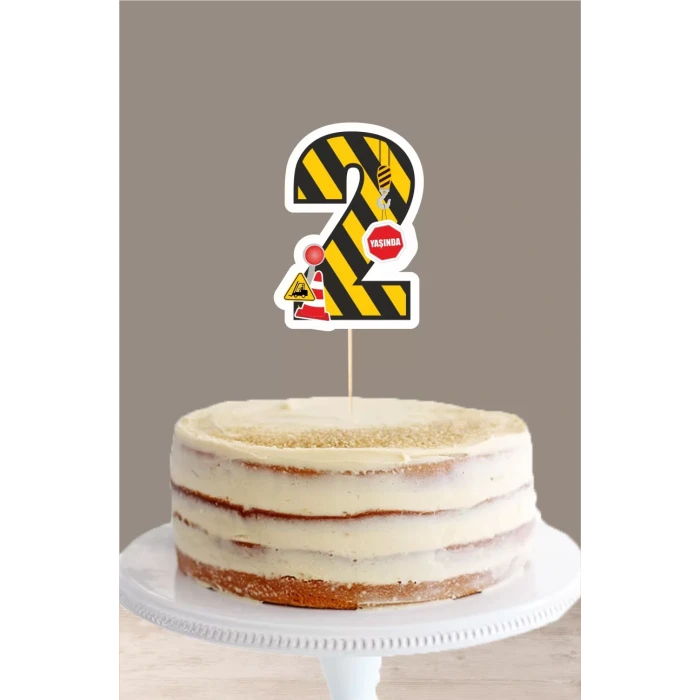 İş Makinaları Temalı 2 Yaşında (iki) Pasta Süsü *Kalın Kağıt