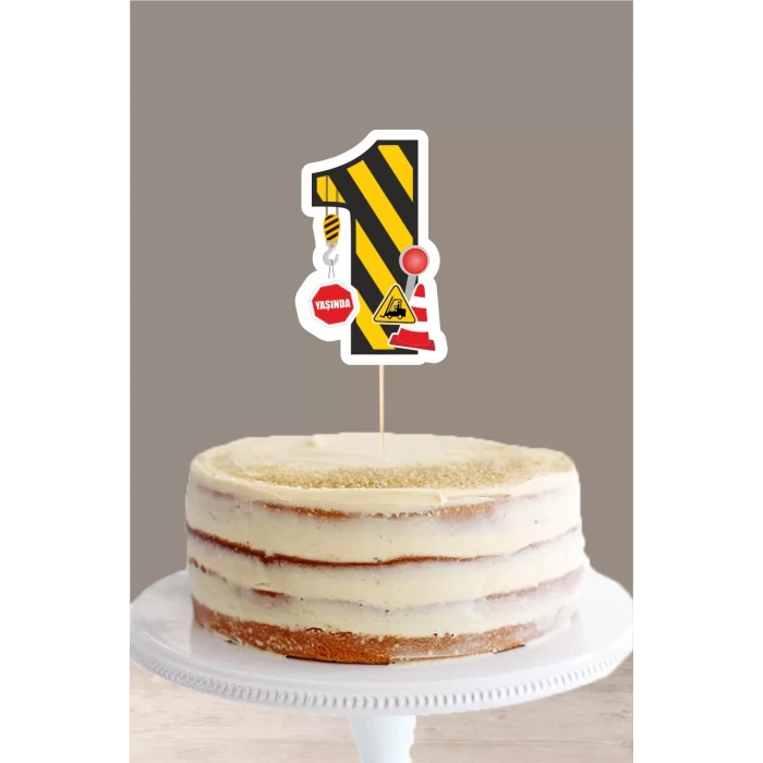 İş Makinaları Temalı 1 Yaşında (Bir) Pasta Süsü *Kalın Kağıt