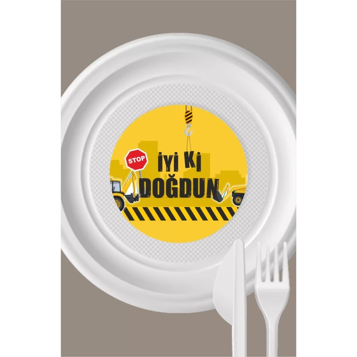 İş Makinası Temalı Tabak Sticker 15li * Yapışkanlı Kağıt