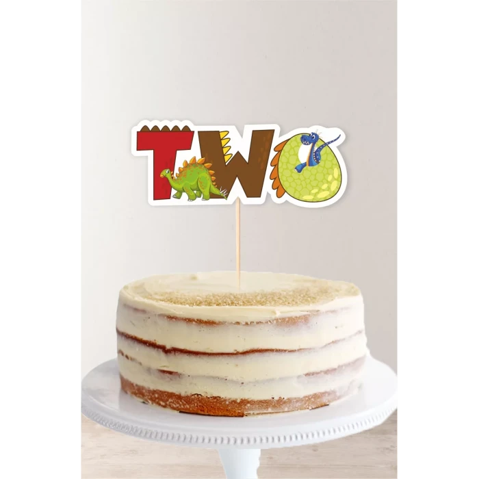 Dinozor Temalı TWO (2) Pasta Süsü *Kalın Kağıt