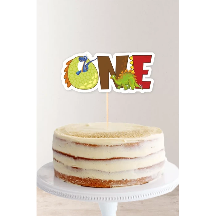 Dinozor Temalı ONE (1) Pasta Süsü *Kalın Kağıt