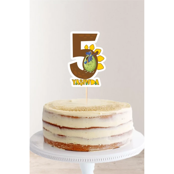 Dinozor Temalı 5 Yaşında (beş) Pasta Süsü *Kalın Kağıt