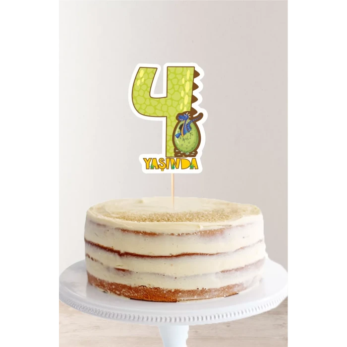 Dinozor Temalı 4 Yaşında (dört) Pasta Süsü *Kalın Kağıt