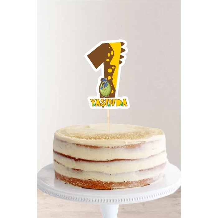 Dinozor Temalı 1 Yaşında (Bir) Pasta Süsü *Kalın Kağıt