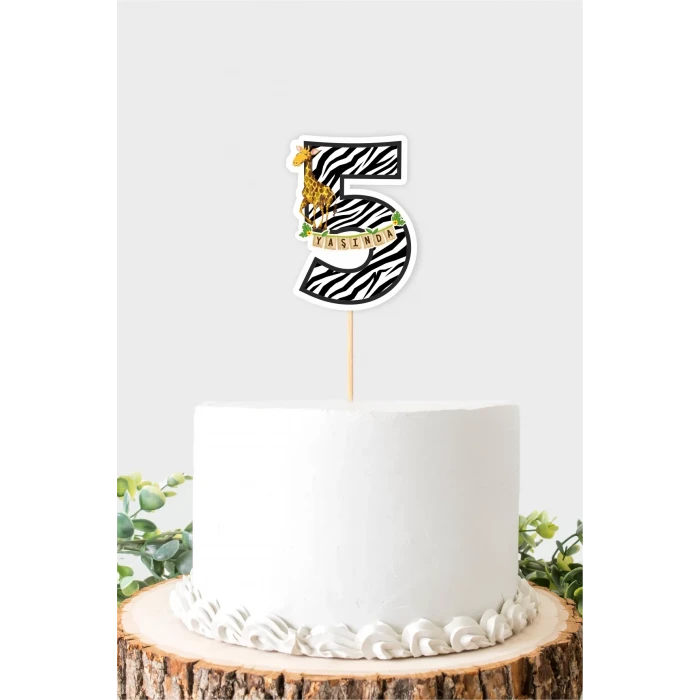 Safari Temalı 5 Yaşında (beş) Pasta Süsü *Kalın Kağıt