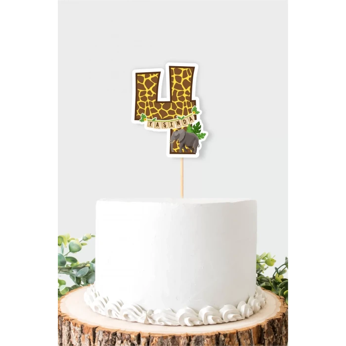 Safari Temalı 4 Yaşında (dört) Pasta Süsü *Kalın Kağıt