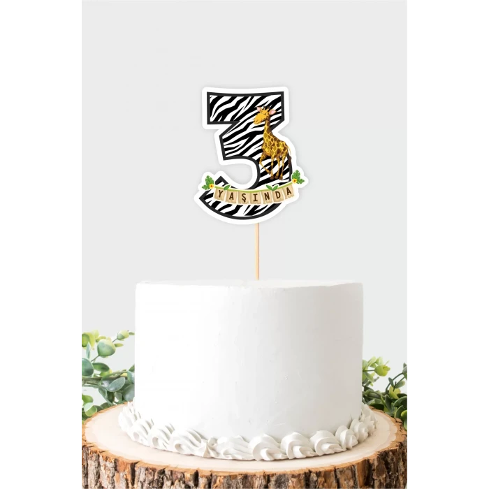 Safari Temalı 3 Yaşında (üç) Pasta Süsü *Kalın Kağıt