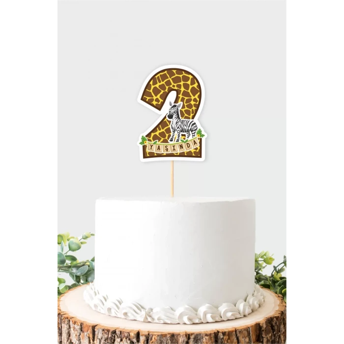 Safari Temalı 2 Yaşında (iki) Pasta Süsü *Kalın Kağıt