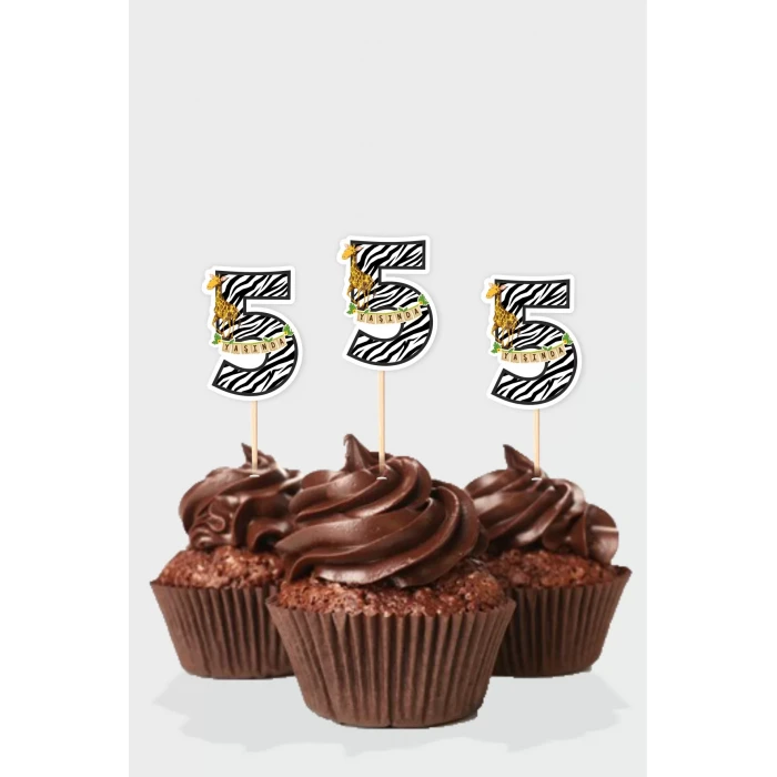 Safari Temalı * 5 (beş) Yaşında Cupcake Süsü 10lu