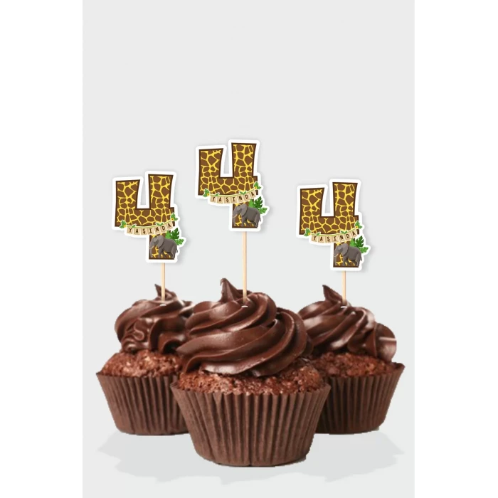 Safari Temalı * 4 (dört) Yaşında Cupcake Süsü 10lu