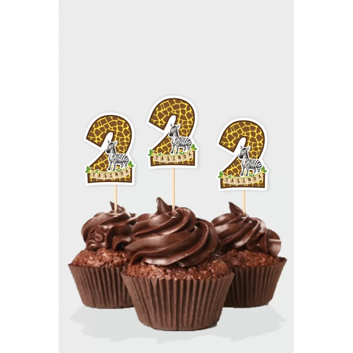 Safari Temalı * 2 (iki) Yaşında Cupcake Süsü 10lu