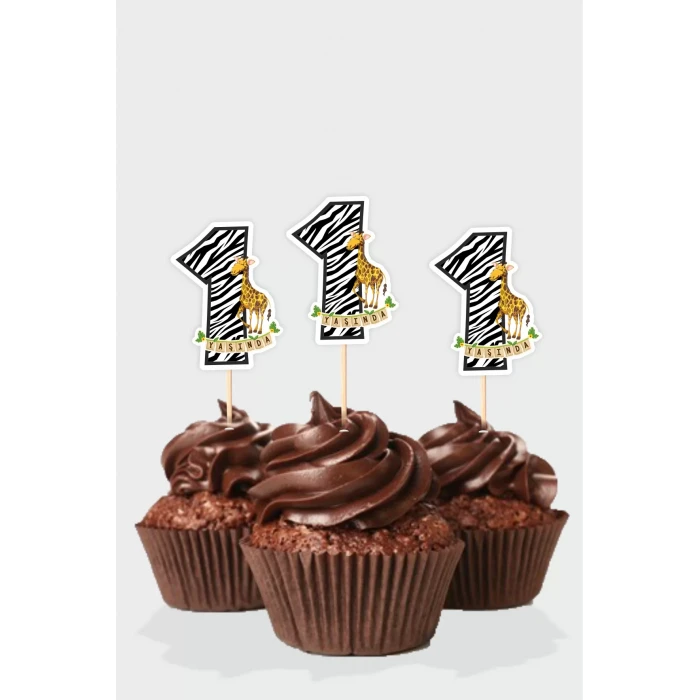 Safari Temalı * 1 (bir) Yaşında Cupcake Süsü 10lu