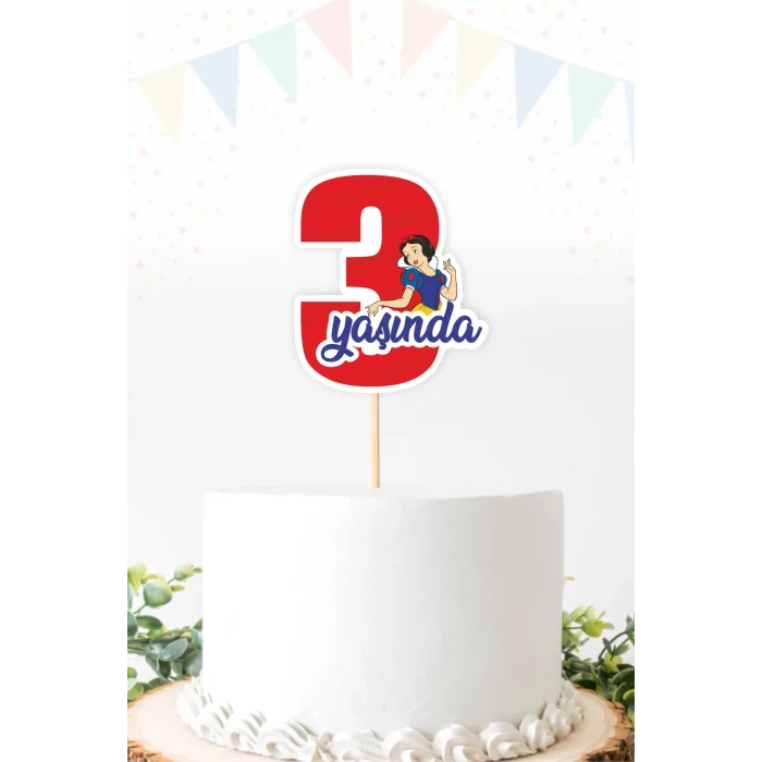 Pamuk Prenses Temalı 3 (üç) Yaşında Pasta Süsü *Kalın Kağıt