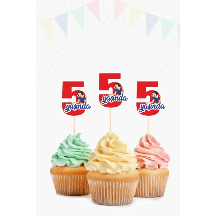 Pamuk Prenses Temalı * 5 (beş) Yaşında Cupcake Süsü 10lu
