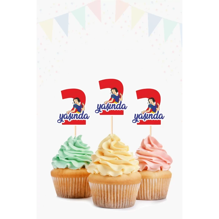 Pamuk Prenses Temalı * 2 (iki) Yaşında Cupcake Süsü 10lu
