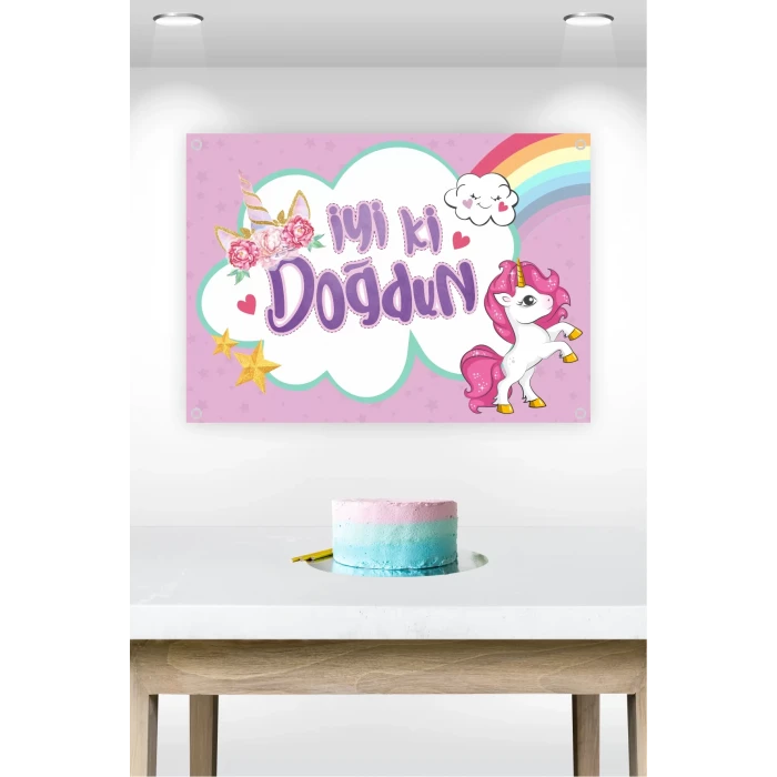 Unicorn Temalı Doğum Günü * Branda Afiş 50x70 cm