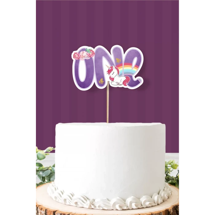 Unicorn Temalı ONE (1) Pasta Süsü *Kalın Kağıt