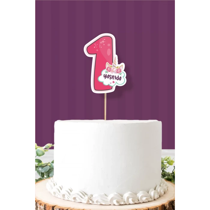Unicorn Temalı 1 Yaşında (Bir) Pasta Süsü *Kalın Kağıt