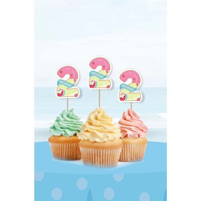 Summer Yaz Temalı 2 Yaşında Cupcake Süsü 10lu