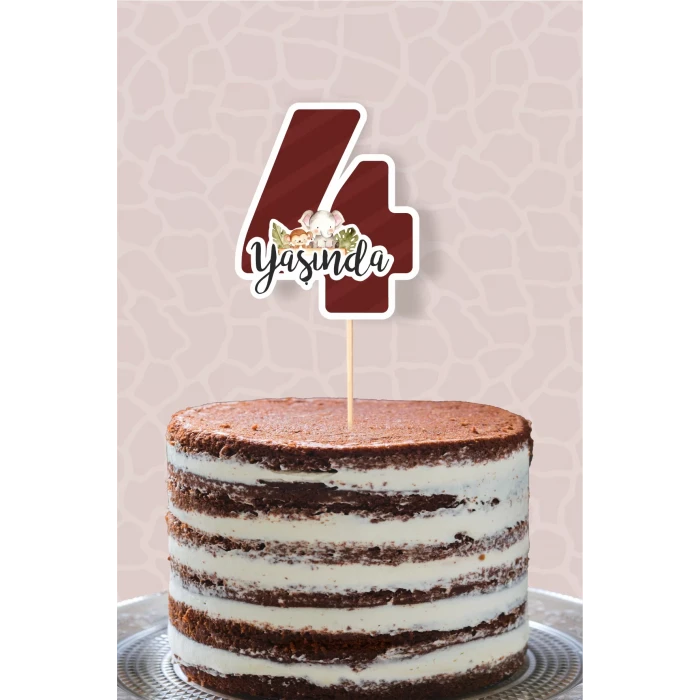 Safari Pastel 4 Yaşında (dört) Pasta Süsü *Kalın Kağıt