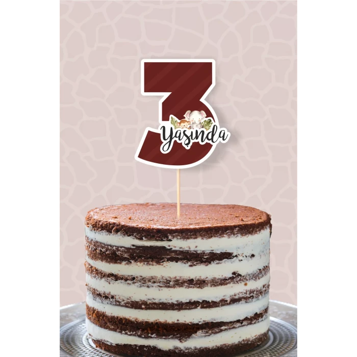 Safari Pastel 3 Yaşında (üç) Pasta Süsü *Kalın Kağıt