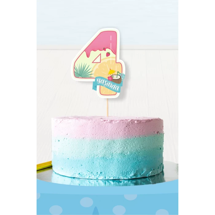 Summer Yaz Temalı 4 Yaşında (dört) Pasta Süsü *Kalın Kağıt