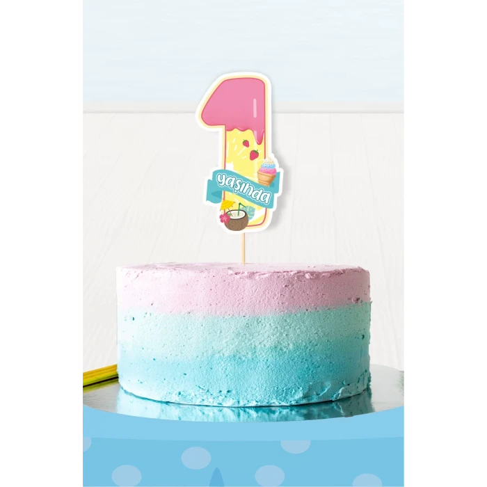 Summer Yaz Temalı 1 Yaşında (Bir) Pasta Süsü *Kalın Kağıt
