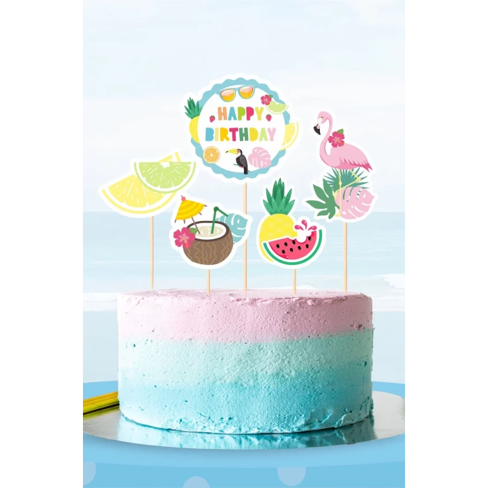 Summer Yaz Temalı Doğum Günü * Pasta Süsü Set (kalın kağıt)
