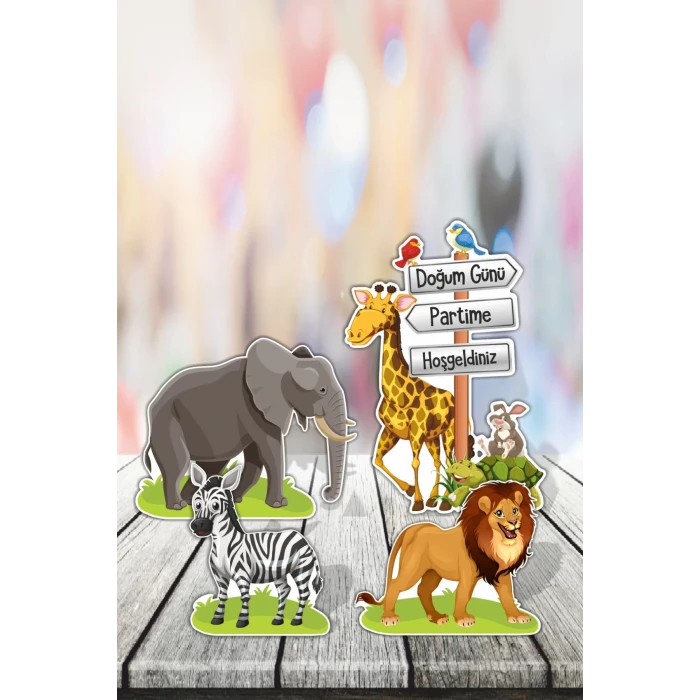 Safari Hayvanları Masa Üstü Seti 1mm Mukavva Ayaklı Pano