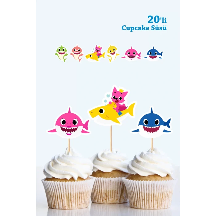 Baby Shark Doğum Günü * Cupcake Süsü 20li